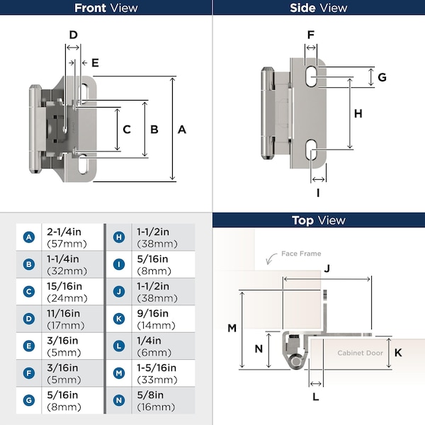 Amerock 1/4in 6mm Overlay Self Closing Partial Wrap Polished Chrome Cabinet Hinge, 1 Pair - BPR756626