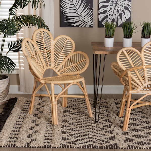 Baxton Studio Bianca Modern Bohemian Natural Brown Rattan Flower Chair - 226-13115-ZORO