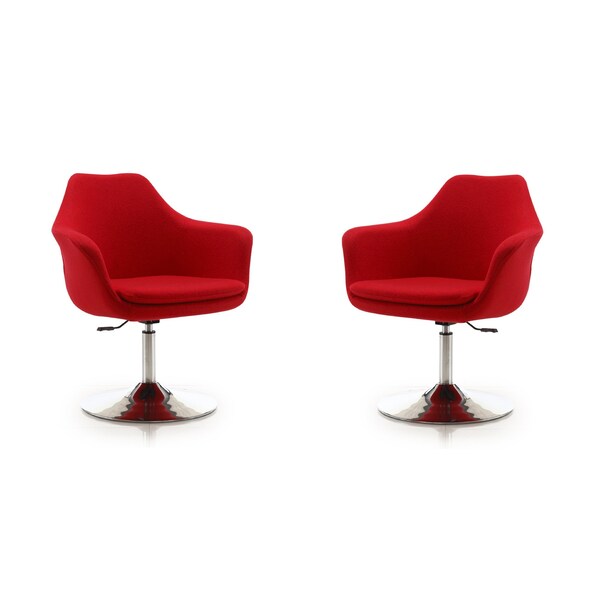 Manhattan Comfort Kinsey Adjustable Height Swivel Accent Chair in Red and Polished Chrome (Set of 2) - 2-AC039-RD