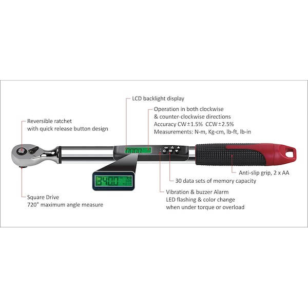 Acdelco 1/2" Angle Digital Torque Wrench, 5 to 99 ft-lbs ARM317-4A - ARM317-4A