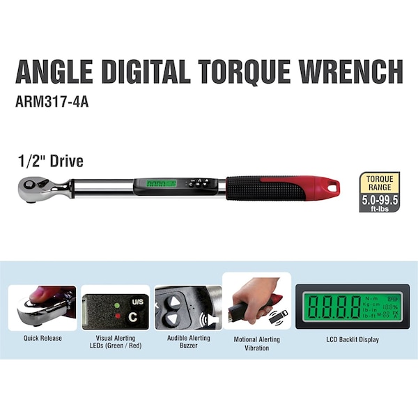 Acdelco 1/2" Angle Digital Torque Wrench, 5 to 99 ft-lbs ARM317-4A - ARM317-4A