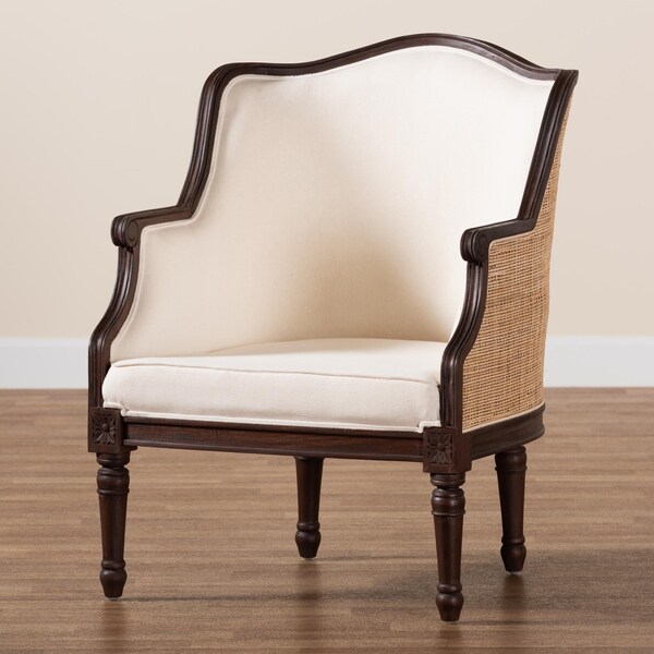 Bali & Pari Ornella Traditional French Beige Fabric and Dark Brown Finished Wood Accent Chair - 238-13385-ZORO