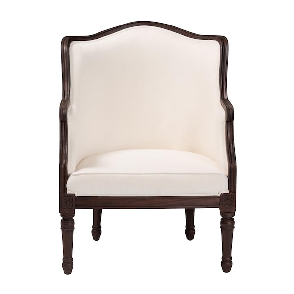 Bali & Pari Ornella Traditional French Beige Fabric and Dark Brown Finished Wood Accent Chair - 238-13385-ZORO