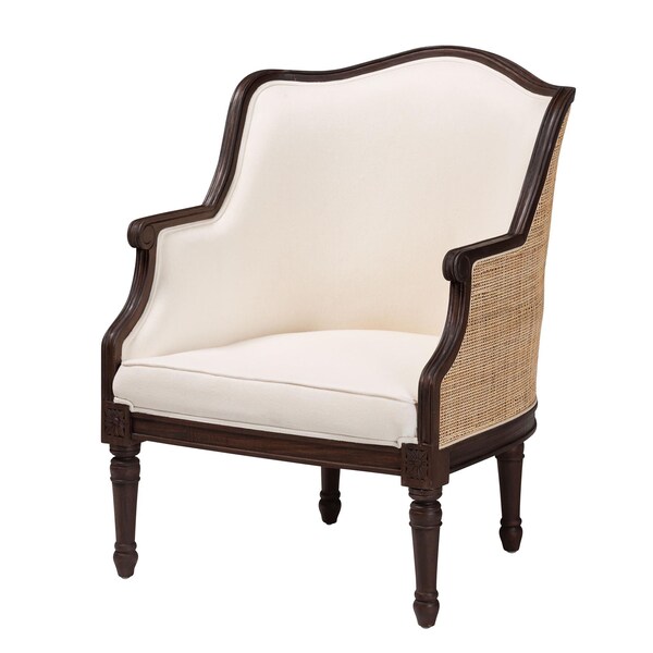Bali & Pari Ornella Traditional French Beige Fabric and Dark Brown Finished Wood Accent Chair - 238-13385-ZORO