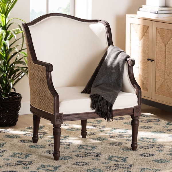Bali & Pari Ornella Traditional French Beige Fabric and Dark Brown Finished Wood Accent Chair - 238-13385-ZORO