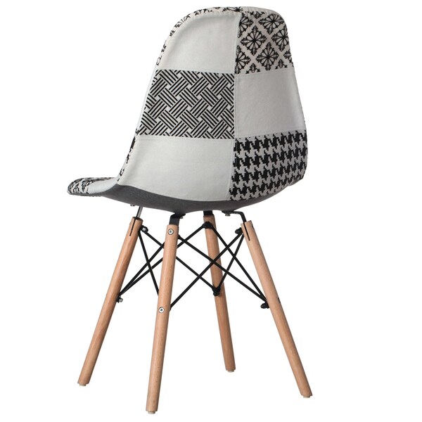 Fabulaxe Modern Fabric Patchwork Chair w/Wooden Legs for Kitchen, Dining Room, Entryway, Living Room, Single - QI004327