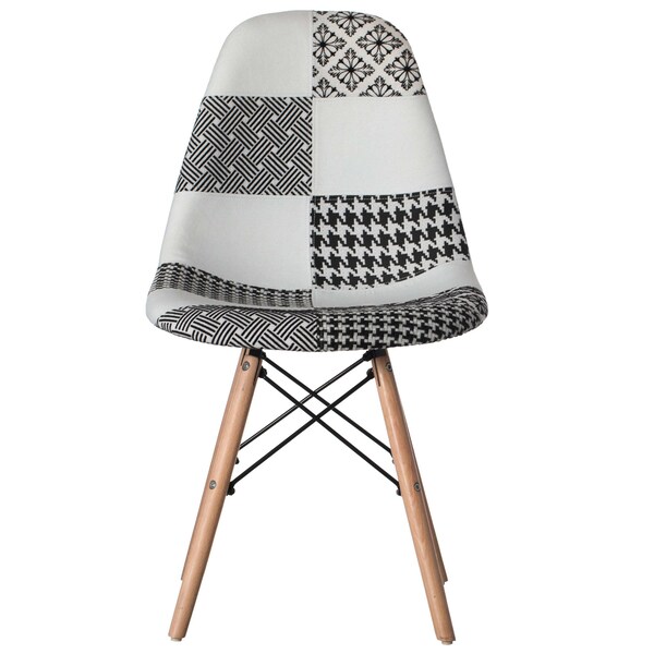 Fabulaxe Modern Fabric Patchwork Chair w/Wooden Legs for Kitchen, Dining Room, Entryway, Living Room, Single - QI004327