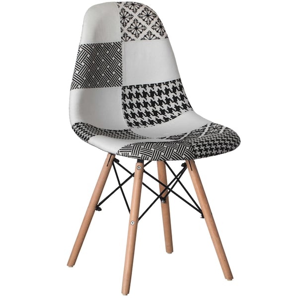 Fabulaxe Modern Fabric Patchwork Chair w/Wooden Legs for Kitchen, Dining Room, Entryway, Living Room, Single - QI004327