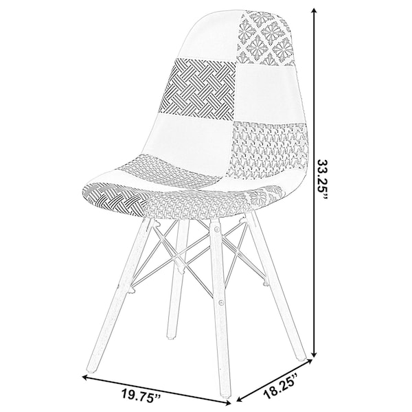 Fabulaxe Modern Fabric Patchwork Chair w/Wooden Legs for Kitchen, Dining Room, Entryway, Living Room, Single - QI004327