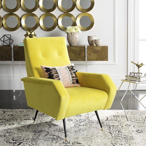 Safavieh Aida Velvet Retro Mid Century Accent Chair, Yellow - FOX6258A