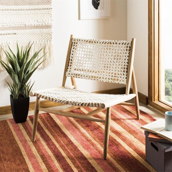 Safavieh Bandelier Leather Weave Accent Chair, Off White & Light Oak - ACH1000A