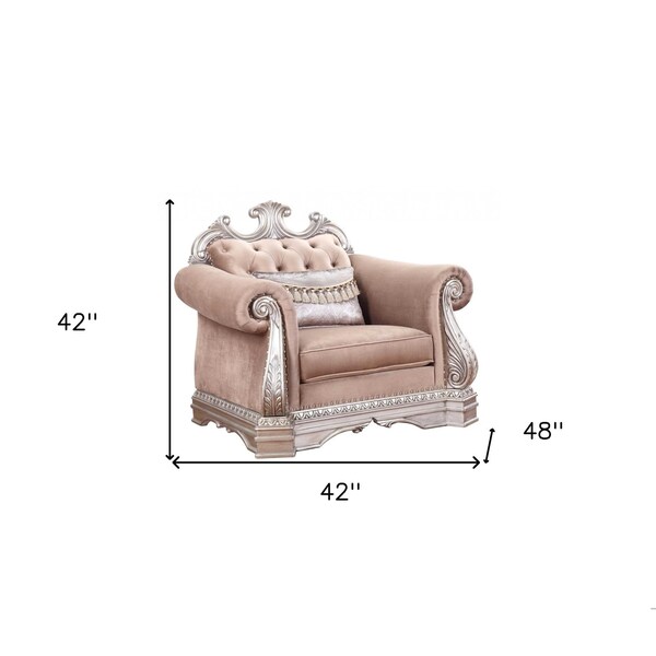 Homeroots 42 x 48 x 42 in. Velvet Antique Champagne Upholstery Poly-Resin Chair with 1 Pillow - 347294