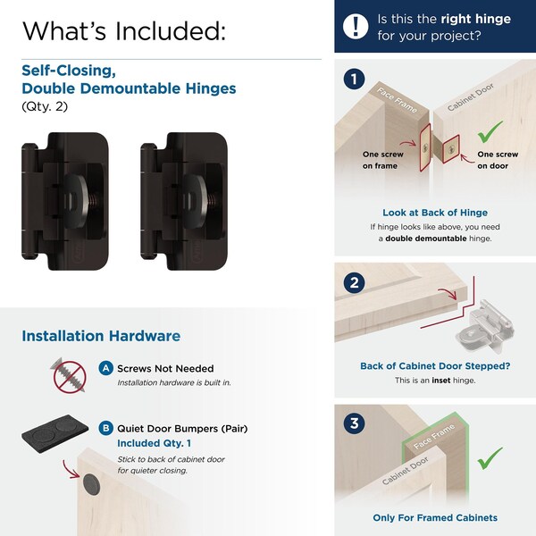 Amerock 3/8in 10 mm Inset Double Demountable Oil-Rubbed Bronze Hinge - 1 Pair - BPR8700ORB