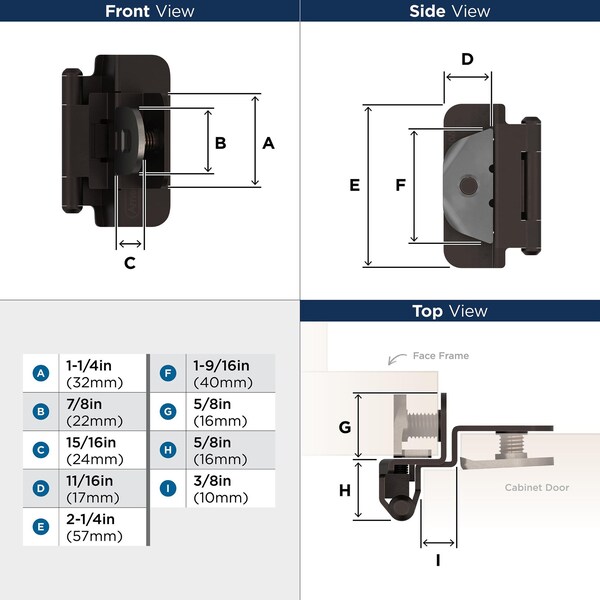 Amerock 3/8in 10 mm Inset Double Demountable Oil-Rubbed Bronze Hinge - 1 Pair - BPR8700ORB