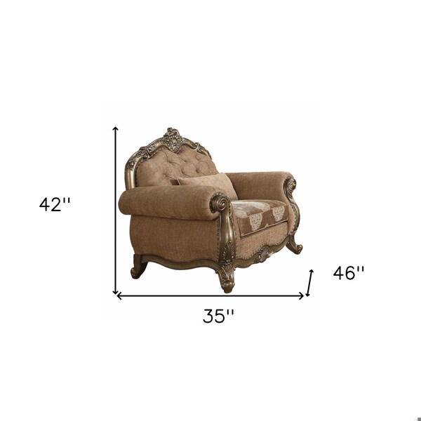 Homeroots 35 x 46 x 42 in. Fabric Vintage Oak Upholstery Poly Resin Chair with 1 Pillow - 347291