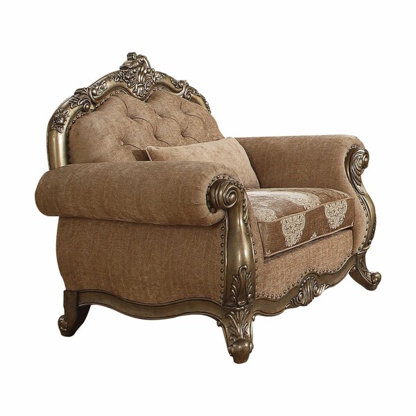 Homeroots 35 x 46 x 42 in. Fabric Vintage Oak Upholstery Poly Resin Chair with 1 Pillow - 347291