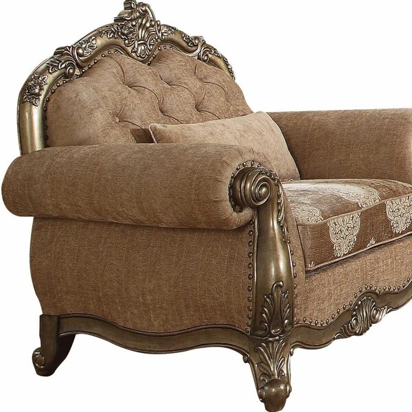 Homeroots 35 x 46 x 42 in. Fabric Vintage Oak Upholstery Poly Resin Chair with 1 Pillow - 347291