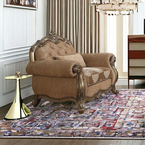 Homeroots 35 x 46 x 42 in. Fabric Vintage Oak Upholstery Poly Resin Chair with 1 Pillow - 347291