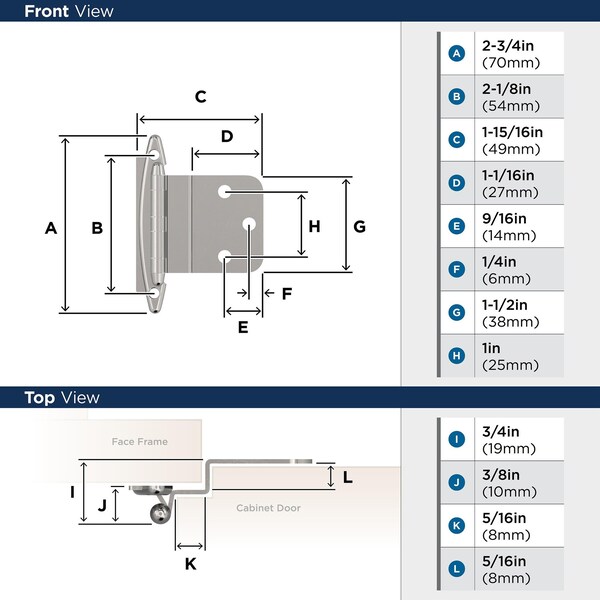 Amerock 3/8in 10 mm Inset Non Self-Closing, Face Mount Polished Chrome Hinge - 1 Pair - BPR341726