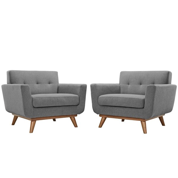 Primewir Engage Armchair in Tufted Gray Fabric with Cherry Finished Wood Legs, , 2PK - EEI-1284-GRY