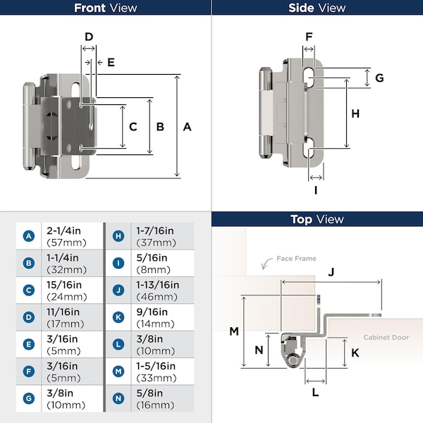 Amerock 3/8in 10mm Inset Self Closing Partial Wrap Polished Chrome Cabinet Hinge, 1 Pair - BPR756526