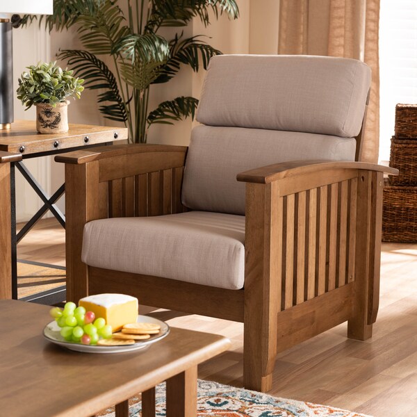 Baxton Studio Charlotte Taupe Upholstered Walnut Finished Wood 1-Seater Lounge Chair - 162-9797