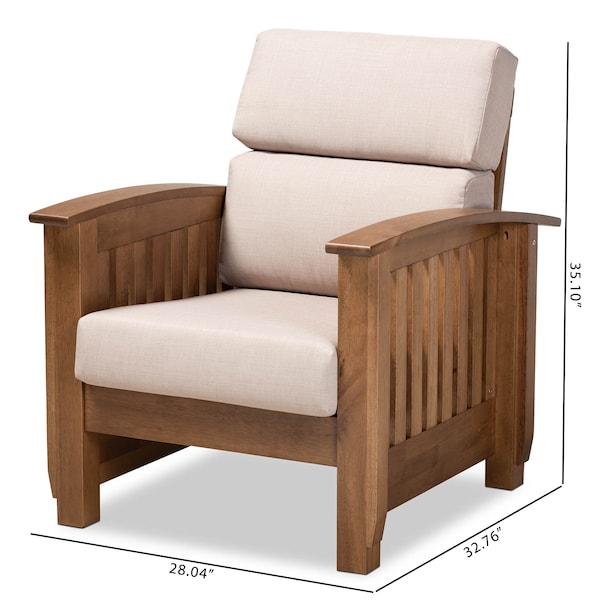 Baxton Studio Charlotte Taupe Upholstered Walnut Finished Wood 1-Seater Lounge Chair - 162-9797