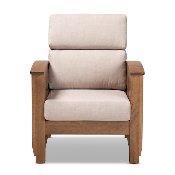 Baxton Studio Charlotte Taupe Upholstered Walnut Finished Wood 1-Seater Lounge Chair - 162-9797