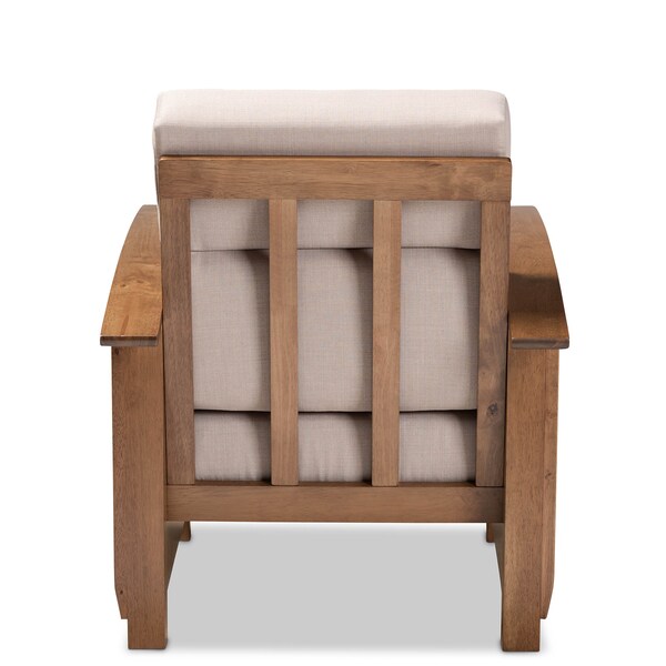 Baxton Studio Charlotte Taupe Upholstered Walnut Finished Wood 1-Seater Lounge Chair - 162-9797