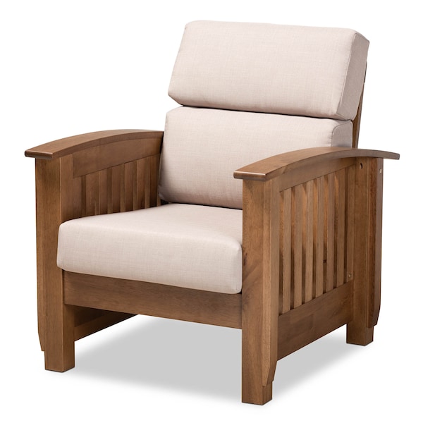 Baxton Studio Charlotte Taupe Upholstered Walnut Finished Wood 1-Seater Lounge Chair - 162-9797