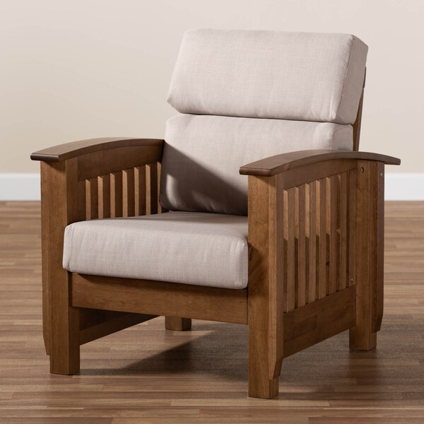 Baxton Studio Charlotte Taupe Upholstered Walnut Finished Wood 1-Seater Lounge Chair - 162-9797
