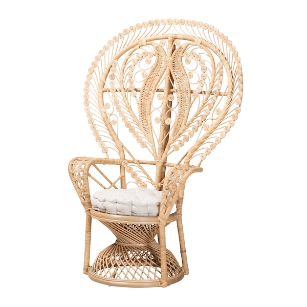 Baxton Studio Fedra Modern Bohemian Natural Brown Rattan Peacock Accent Chair - 226-13118-ZORO