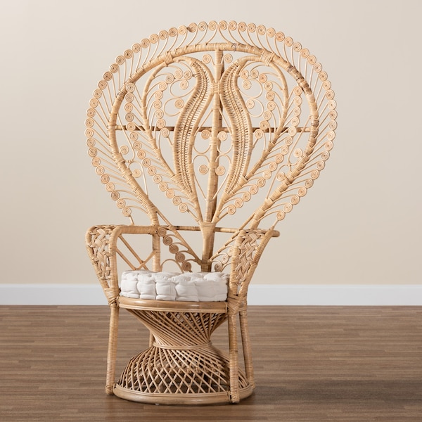 Baxton Studio Fedra Modern Bohemian Natural Brown Rattan Peacock Accent Chair - 226-13118-ZORO