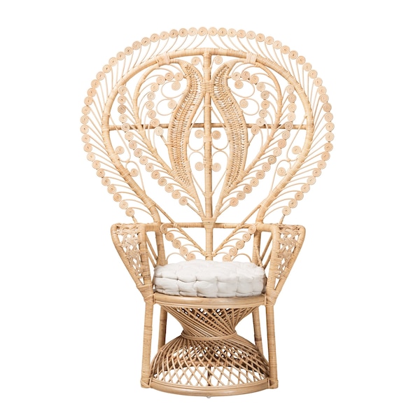 Baxton Studio Fedra Modern Bohemian Natural Brown Rattan Peacock Accent Chair - 226-13118-ZORO