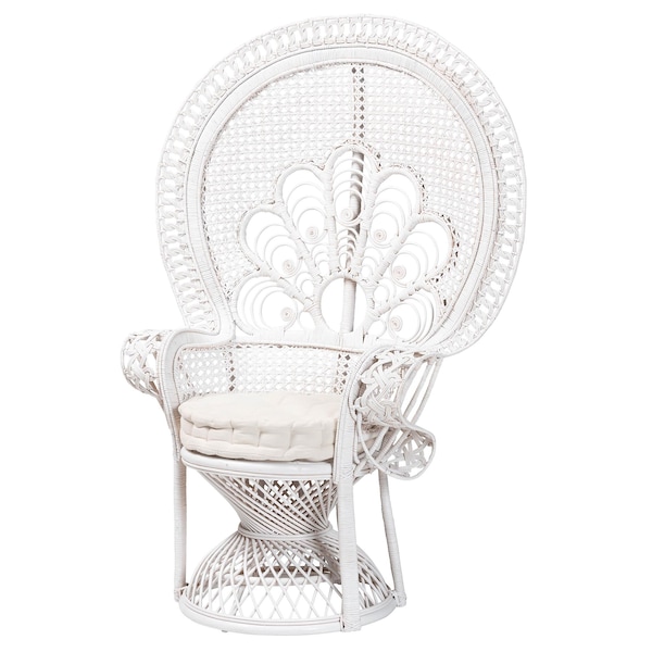 Bali & Pari Ediva Modern Bohemian White Natural Rattan Peacock Accent Chair - 238-13392-ZORO
