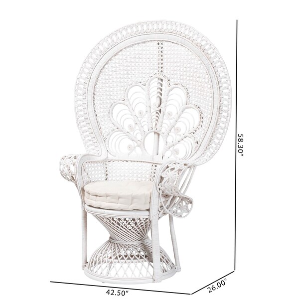 Bali & Pari Ediva Modern Bohemian White Natural Rattan Peacock Accent Chair - 238-13392-ZORO