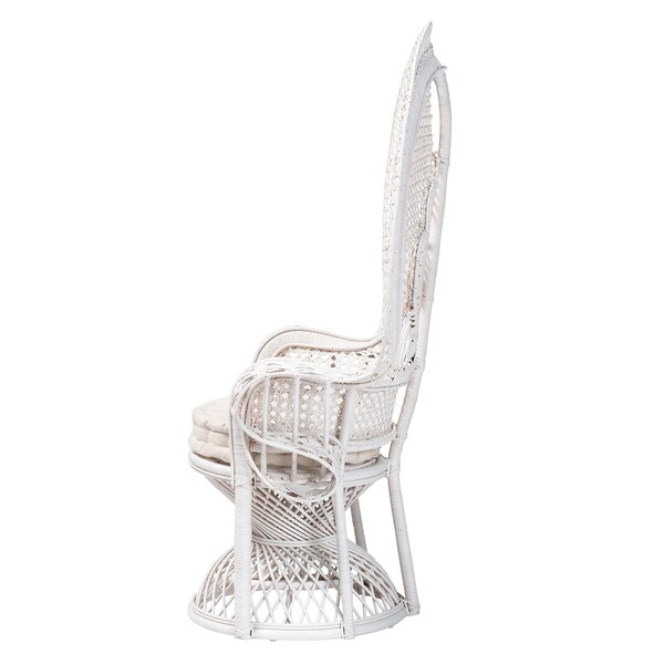Bali & Pari Ediva Modern Bohemian White Natural Rattan Peacock Accent Chair - 238-13392-ZORO