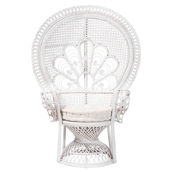 Bali & Pari Ediva Modern Bohemian White Natural Rattan Peacock Accent Chair - 238-13392-ZORO