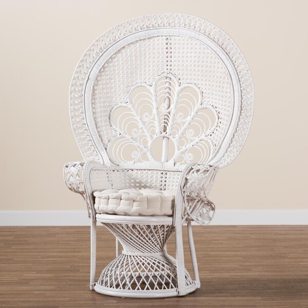 Bali & Pari Ediva Modern Bohemian White Natural Rattan Peacock Accent Chair - 238-13392-ZORO