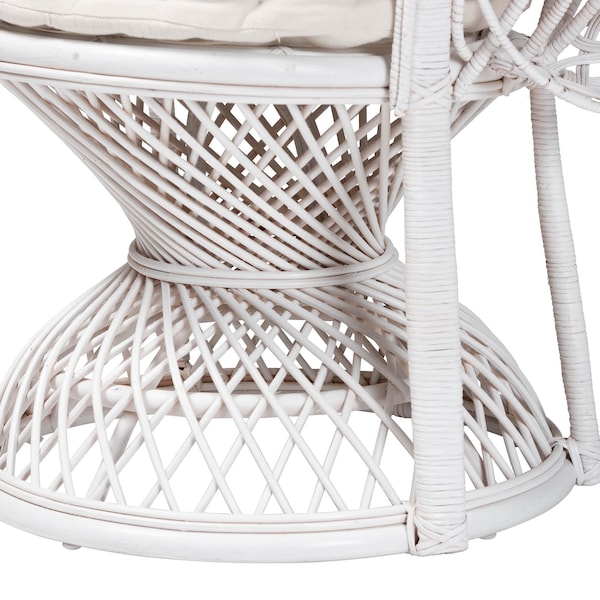 Bali & Pari Ediva Modern Bohemian White Natural Rattan Peacock Accent Chair - 238-13392-ZORO