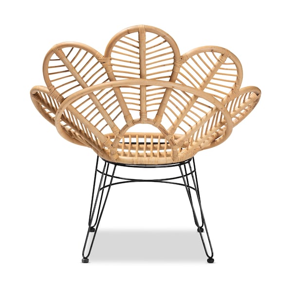 Baxton Studio Garan Modern Bohemian Natural Brown Rattan and Black Metal Accent Chair - 211-12745-ZORO