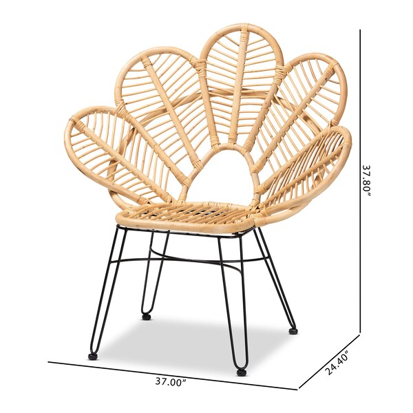 Baxton Studio Garan Modern Bohemian Natural Brown Rattan and Black Metal Accent Chair - 211-12745-ZORO