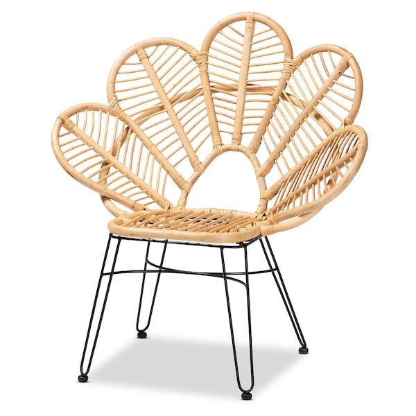 Baxton Studio Garan Modern Bohemian Natural Brown Rattan and Black Metal Accent Chair - 211-12745-ZORO