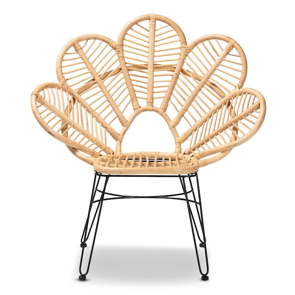 Baxton Studio Garan Modern Bohemian Natural Brown Rattan and Black Metal Accent Chair - 211-12745-ZORO