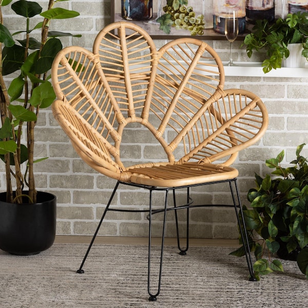 Baxton Studio Garan Modern Bohemian Natural Brown Rattan and Black Metal Accent Chair - 211-12745-ZORO