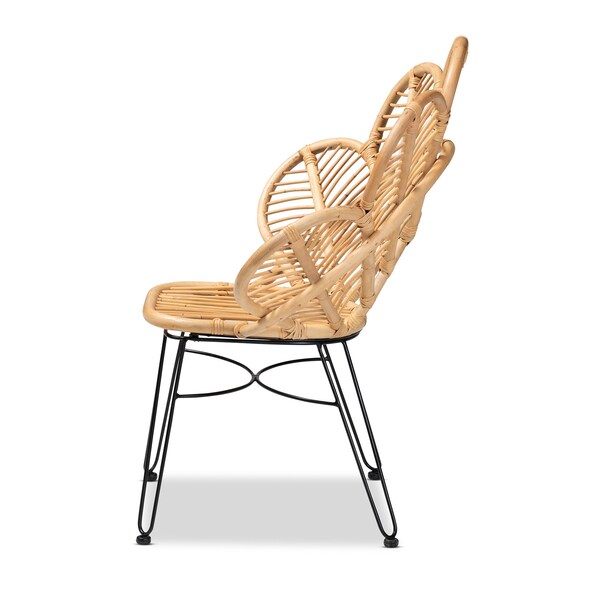Baxton Studio Garan Modern Bohemian Natural Brown Rattan and Black Metal Accent Chair - 211-12745-ZORO