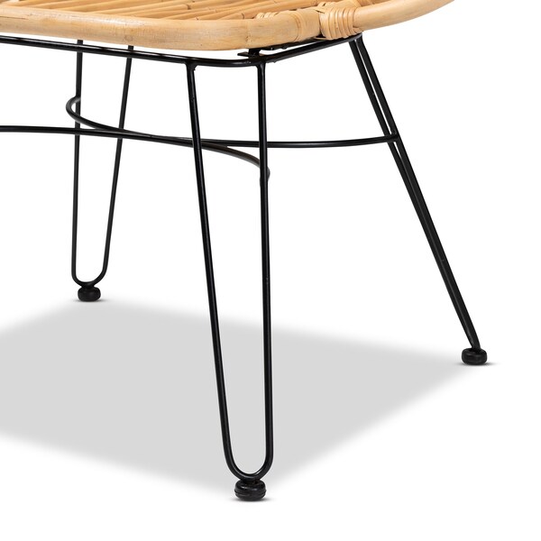 Baxton Studio Garan Modern Bohemian Natural Brown Rattan and Black Metal Accent Chair - 211-12745-ZORO
