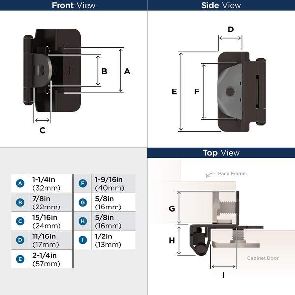 Amerock 1/2in 13 mm Overlay Double Demountable Oil-Rubbed Bronze Hinge - 1 Pair - BPR8704ORB
