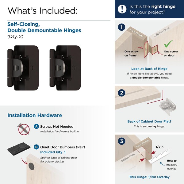 Amerock 1/2in 13 mm Overlay Double Demountable Oil-Rubbed Bronze Hinge - 1 Pair - BPR8704ORB