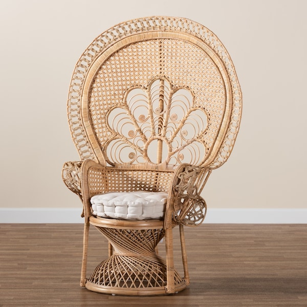 Baxton Studio Ediva Modern Bohemian Natural Brown Rattan Peacock Accent Chair - 226-13117-ZORO
